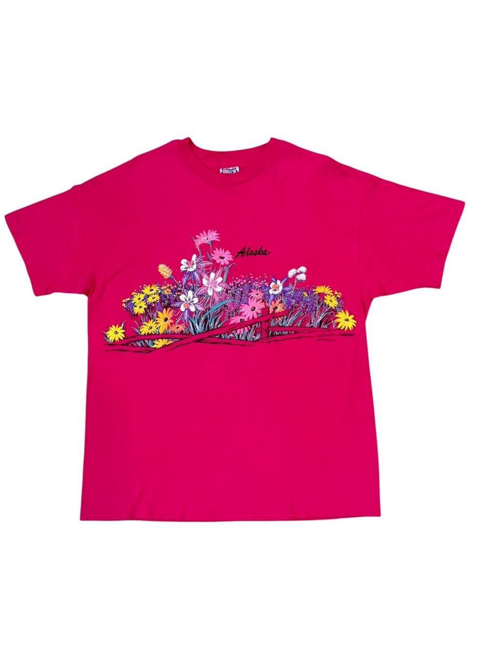 Vintage 1990 Hanes Beefy-T Alaska Puff Print Floral Tee Single Stitch XL Pink